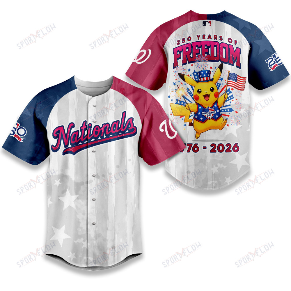Washington Nationals X Pikachu Proud Of 250 Years Of Freedom Baseball Jersey