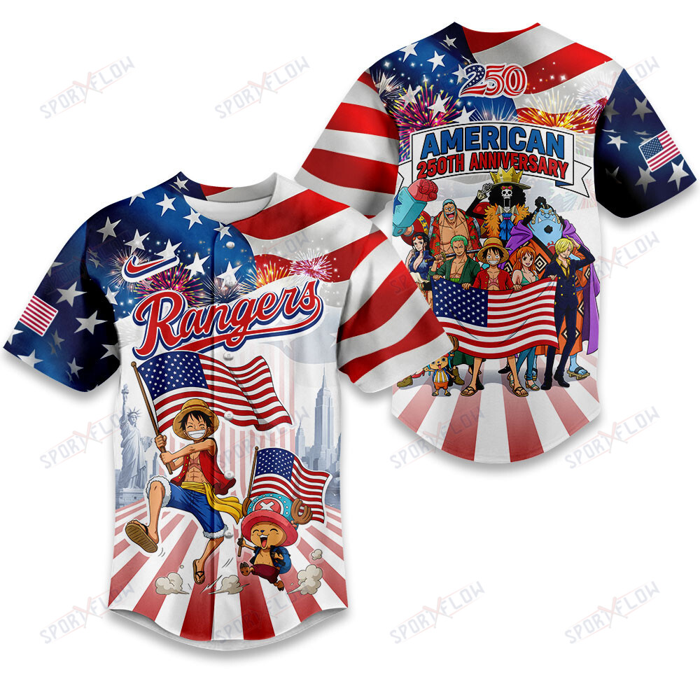 Texas Rangers X One Piece United States Of America 250 Baseball Jersey