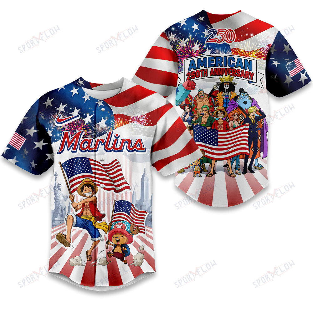 Miami Marlins X One Piece United States Of America 250 Baseball Jersey