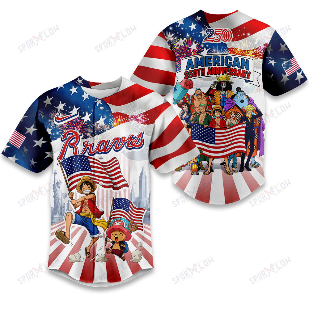Atlanta Braves X One Piece United States Of America 250 Baseball Jersey