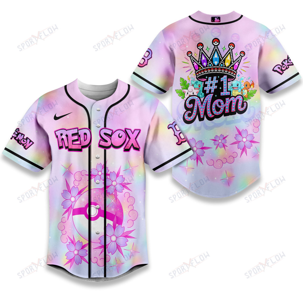 Boston Red Sox "Number 1 Mom" Pokémon Crown Baseball Jersey