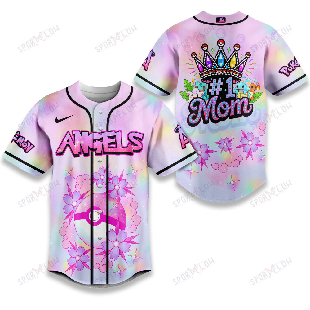 Los Angeles Angels "Number 1 Mom" Pokémon Crown Baseball Jersey