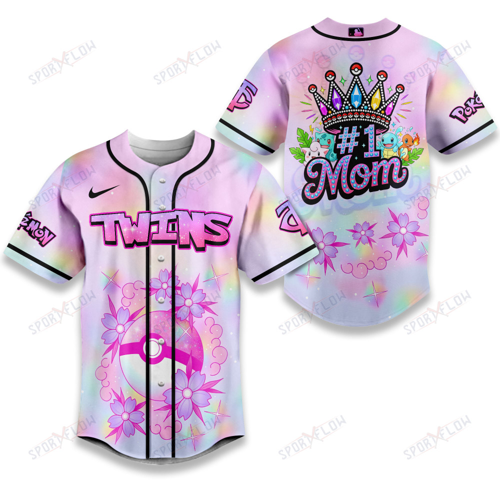 Minnesota Twins "Number 1 Mom" Pokémon Crown Baseball Jersey