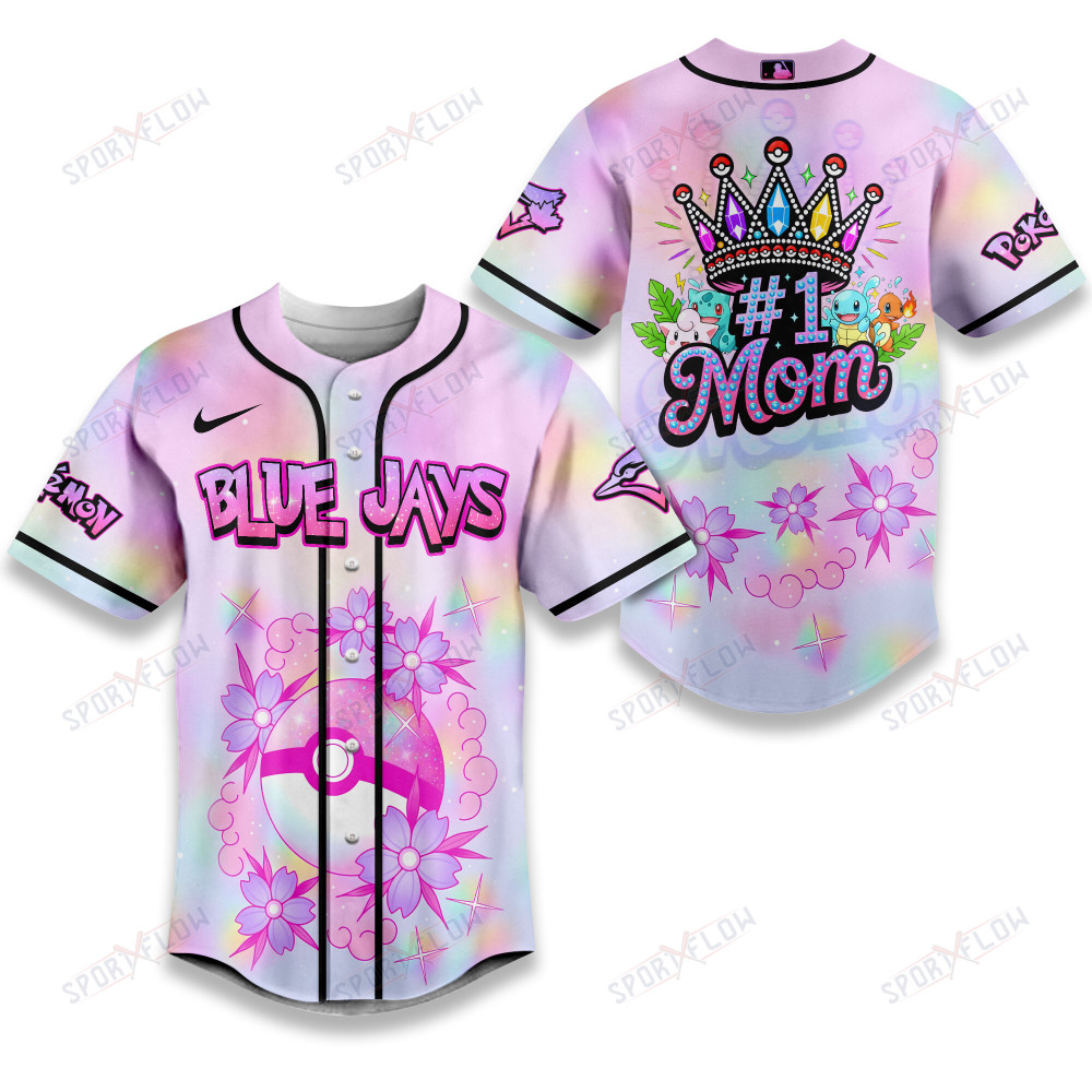 Toronto Blue Jays "Number 1 Mom" Pokémon Crown Baseball Jersey