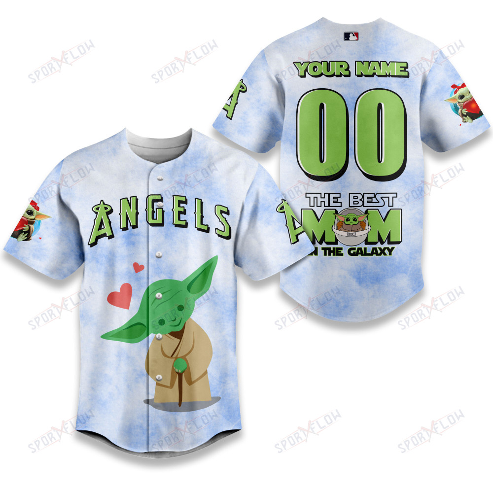 Los Angeles Angels X Star Wars Yoda Best Mom Custom Baseball Jersey