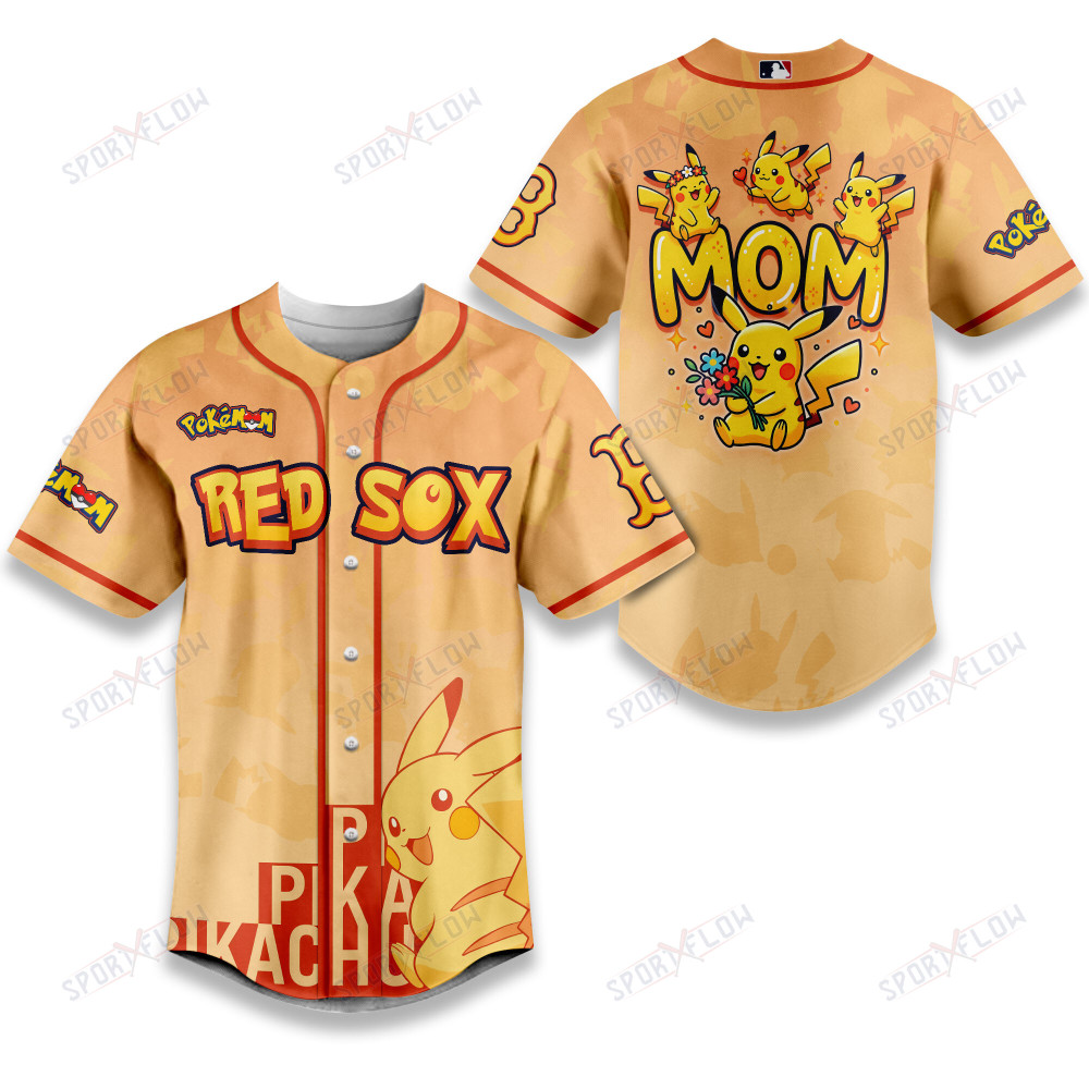 Boston Red Sox Pikachu Mom Art Baseball Jersey