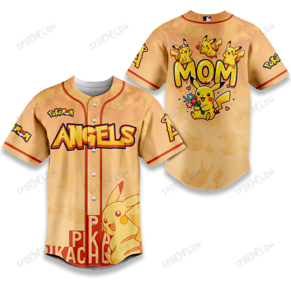 Los Angeles Angels Pikachu Mom Art Baseball Jersey