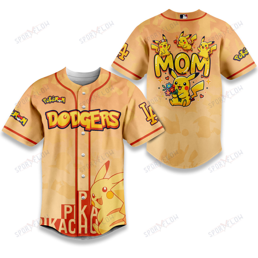 Los Angeles Dodgers Pikachu Mom Art Baseball Jersey