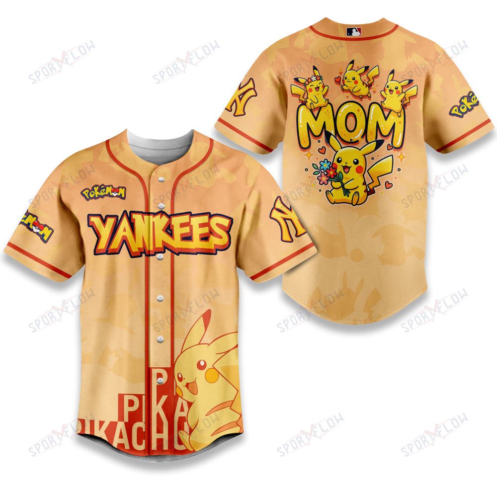 New York Yankees Pikachu Mom Art Baseball Jersey
