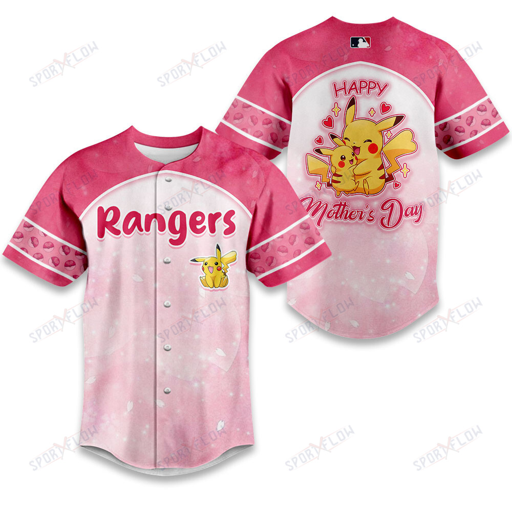 Texas Rangers X Pikachu MotherS Day Pink Nebula Baseball Jersey