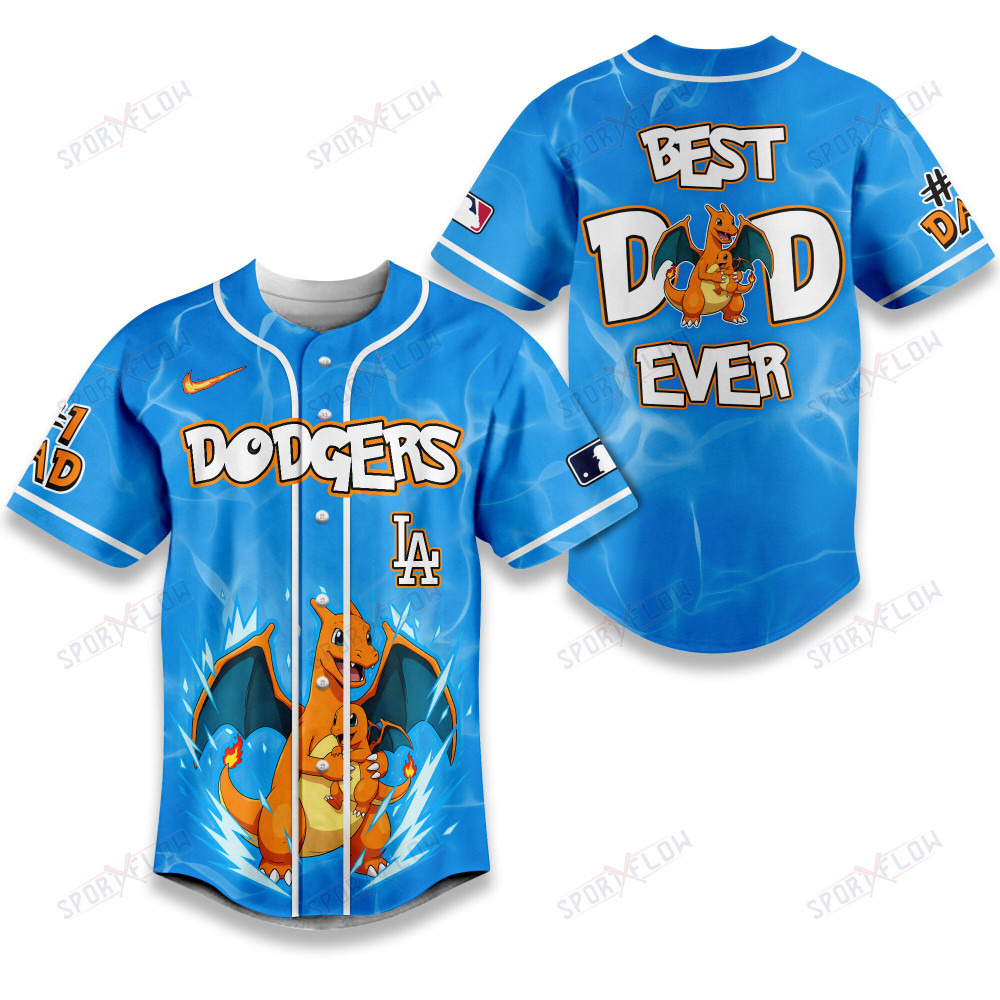 Los Angeles Dodgers Pokã©Mon Best Dad Ever Baseball Jersey