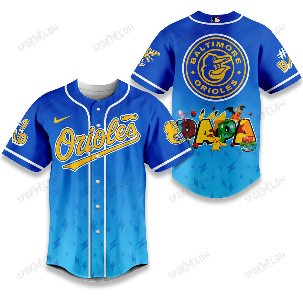 Baltimore Orioles Lightning Effect "Papa" Pokemon Graphic Baseball Jersey