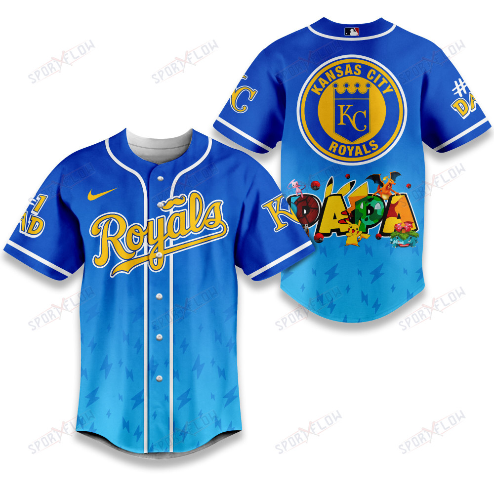 Kansas City Royals Lightning Effect "Papa" Pokemon Graphic Baseball Jersey