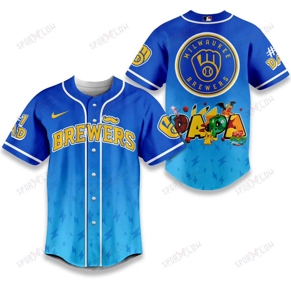 Milwaukee Brewers Lightning Effect "Papa" Pokemon Graphic Baseball Jersey