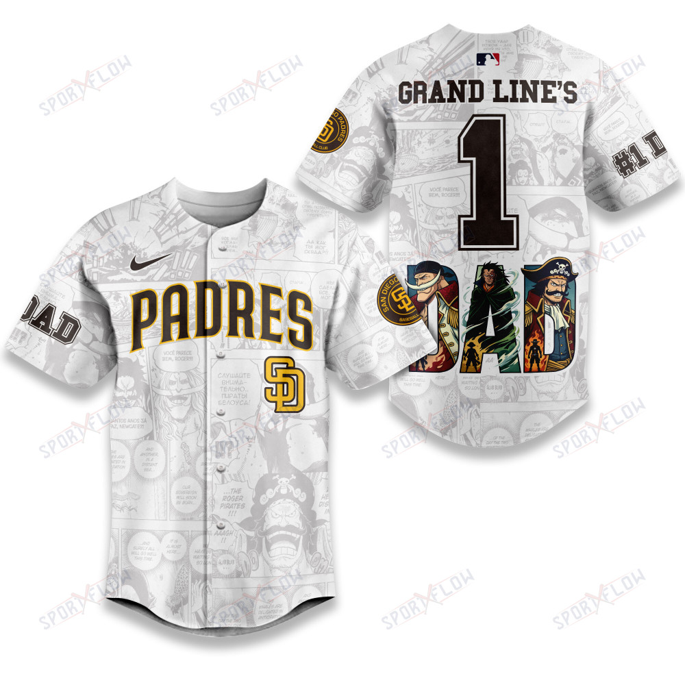 San Diego Padres X One Piece Grand Line'S #1 Dad Custom Baseball Jersey