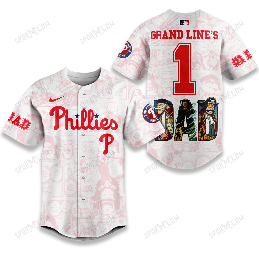 Philadelphia Phillies X One Piece Grand Line'S #1 Dad Custom Baseball Jersey