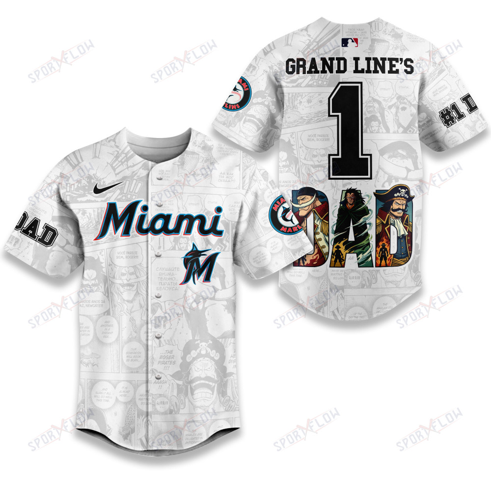 Miami Marlins X One Piece Grand Line'S #1 Dad Custom Baseball Jersey