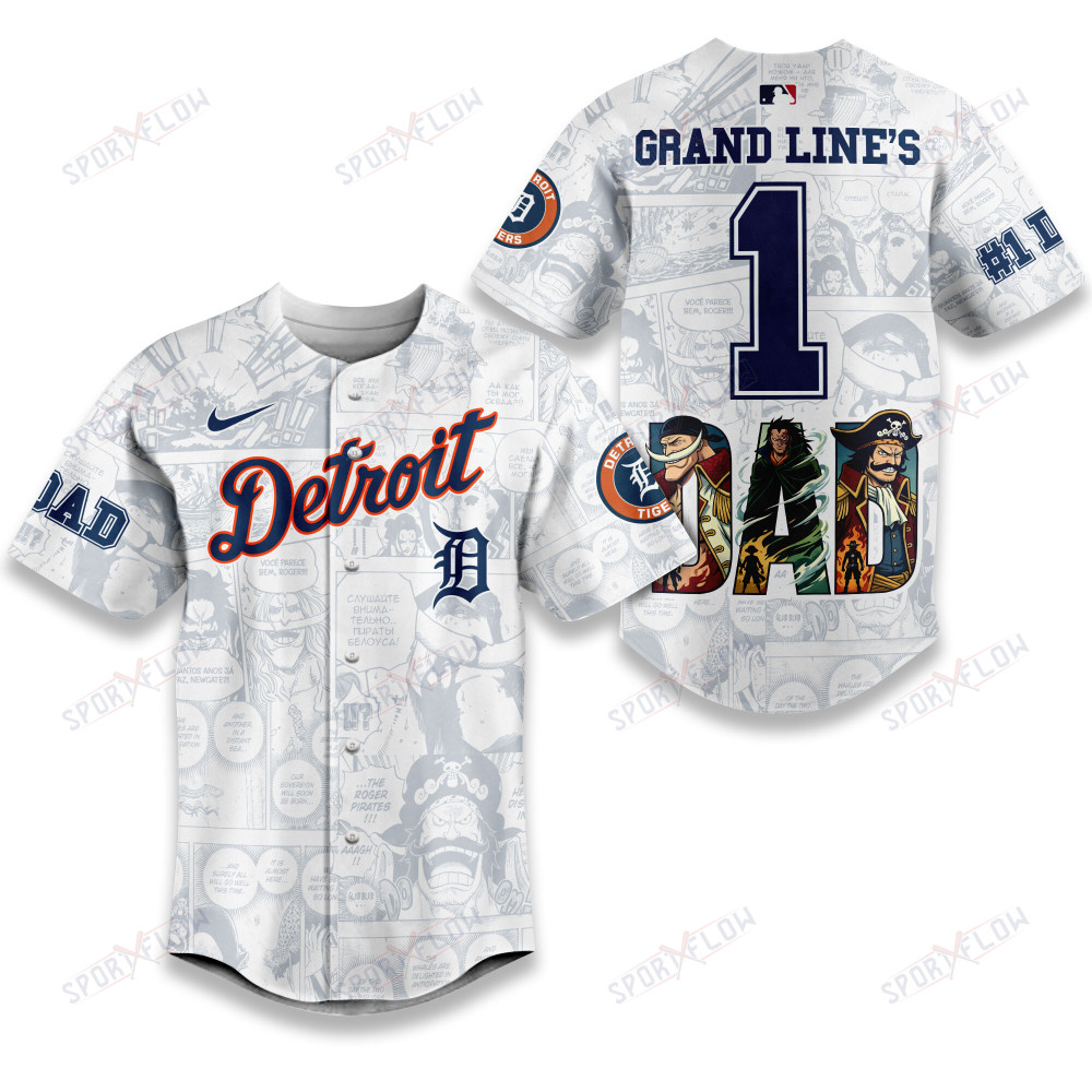 Detroit Tigers X One Piece Grand Line'S #1 Dad Custom Baseball Jersey