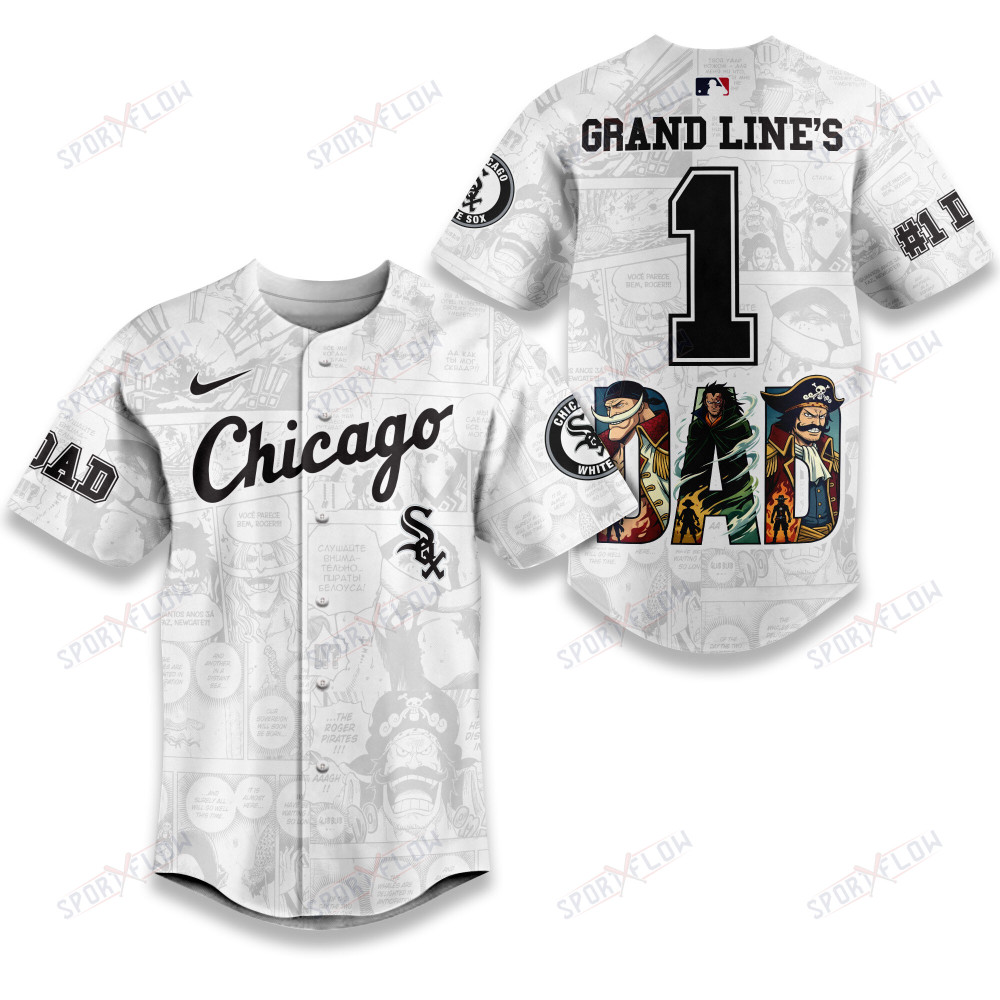 Chicago White Sox X One Piece Grand Line'S #1 Dad Custom Baseball Jersey