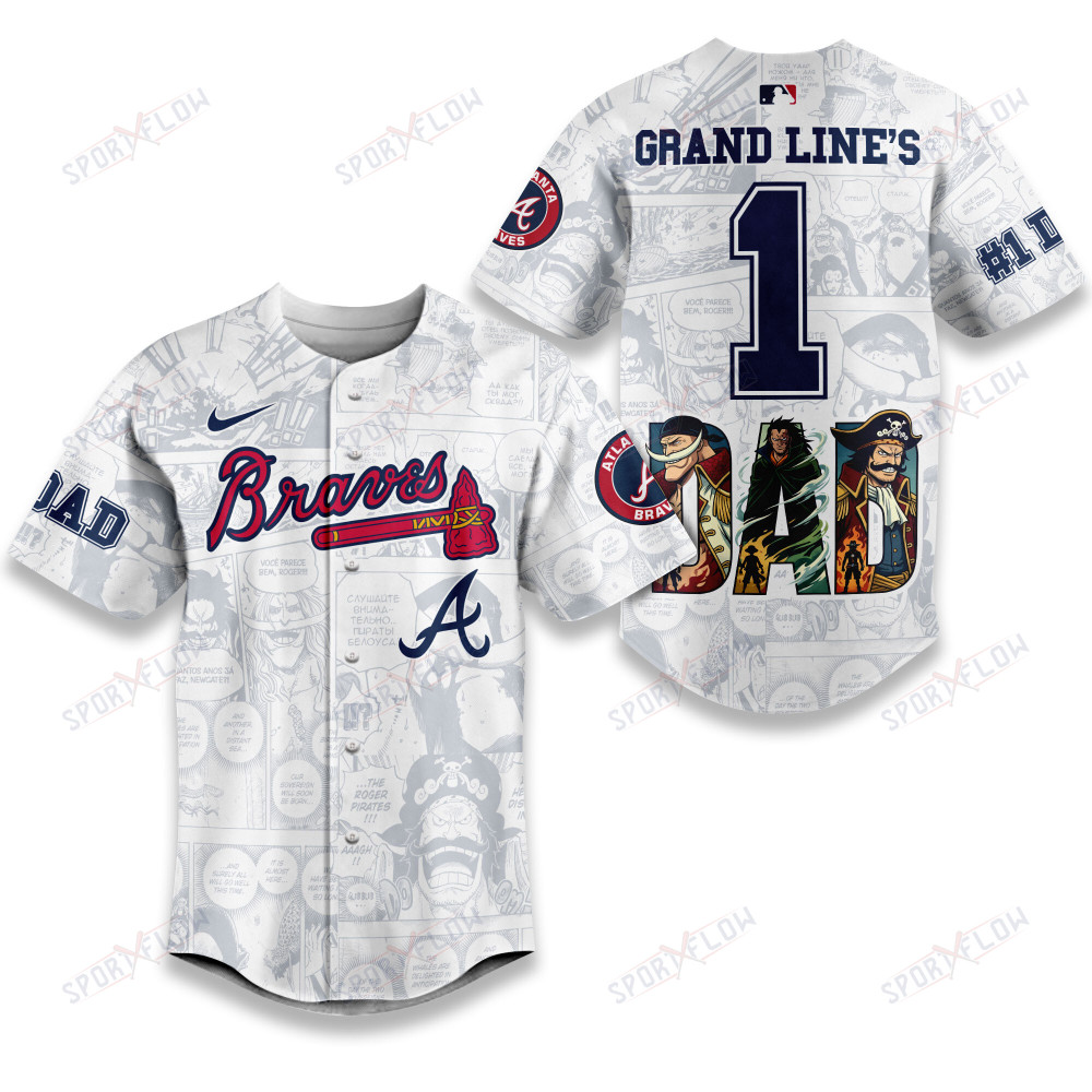 Atlanta Braves X One Piece Grand Line'S #1 Dad Custom Baseball Jersey