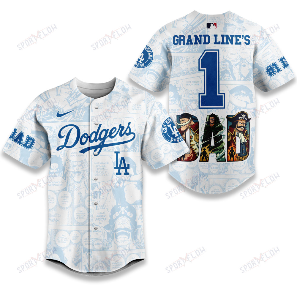 Los Angeles Dodgers X One Piece Grand Line'S #1 Dad Custom Baseball Jersey