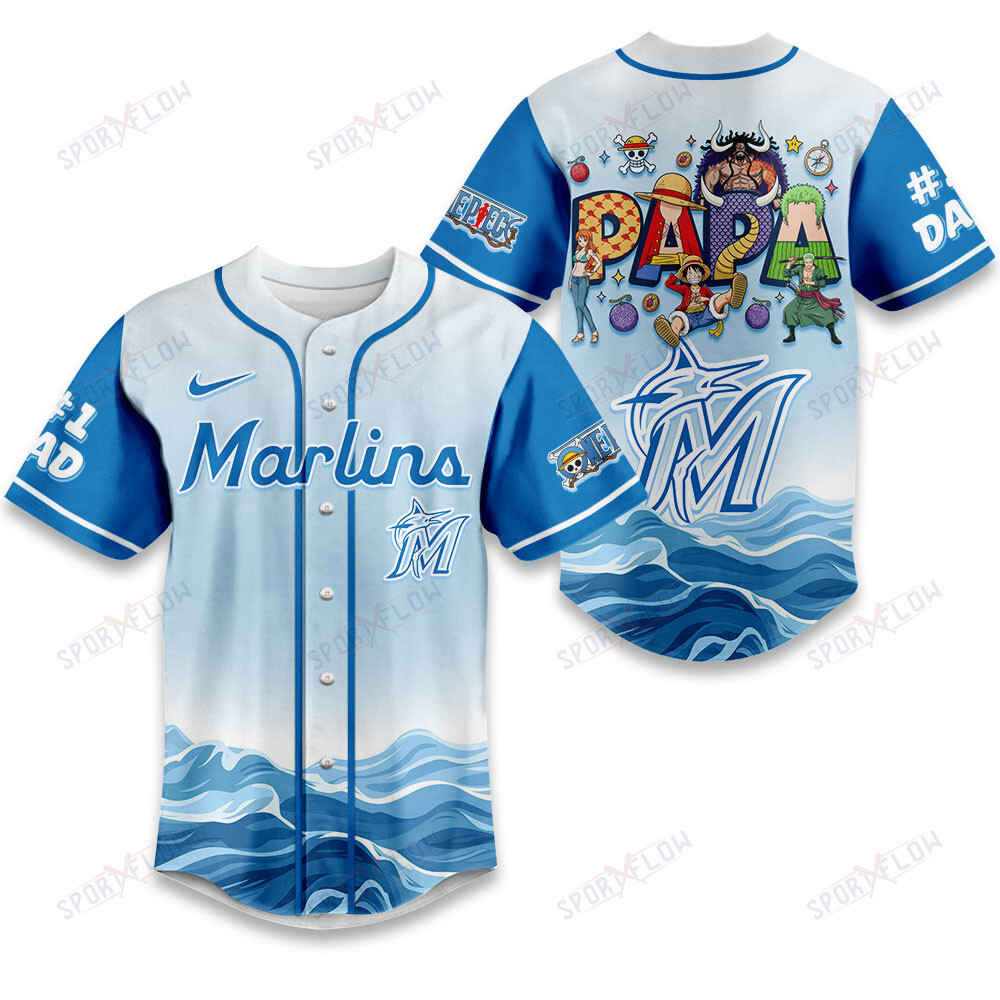 Miami Marlins X One Piece Grand Line Papa Father'S Day Baseball Jersey