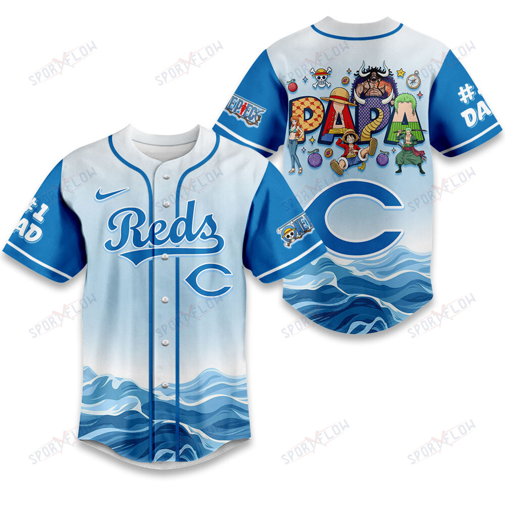 Cincinnati Reds X One Piece Grand Line Papa Father'S Day Baseball Jersey