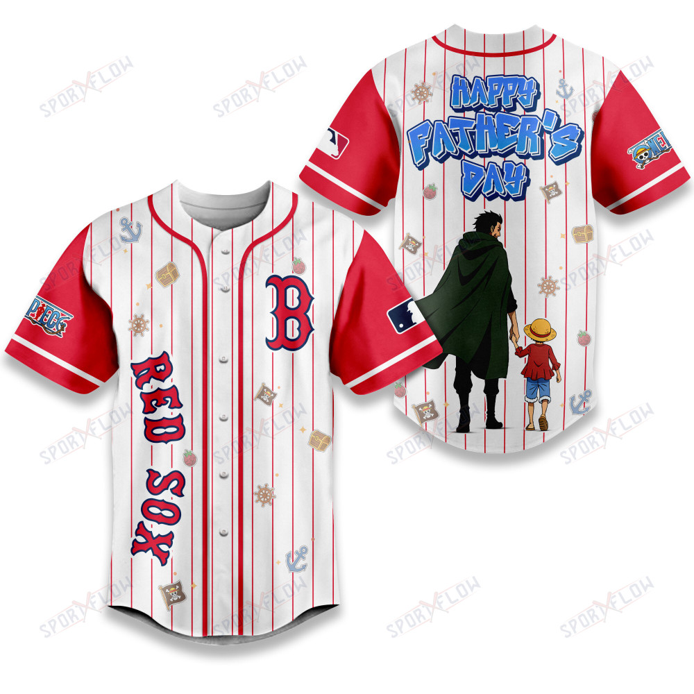 Boston Red Sox X One Piece Dragon & Luffy Dad Baseball Jersey