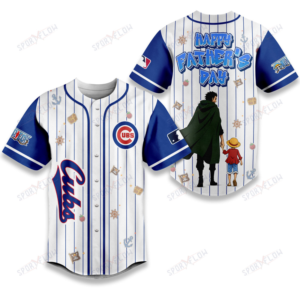 Chicago Cubs X One Piece Dragon & Luffy Dad Baseball Jersey