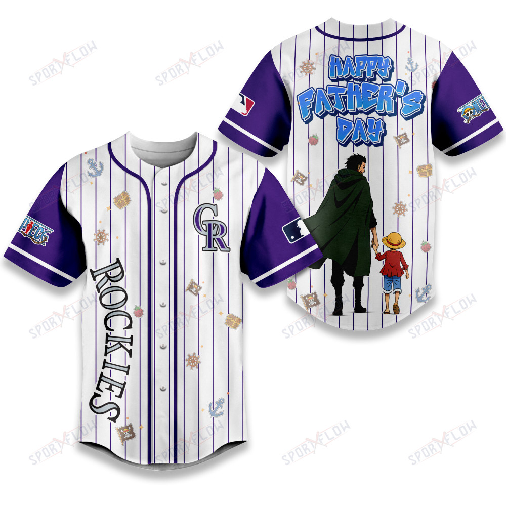 Colorado Rockies X One Piece Dragon & Luffy Dad Baseball Jersey