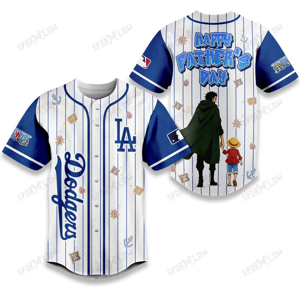 Los Angeles Dodgers X One Piece Dragon & Luffy Dad Baseball Jersey