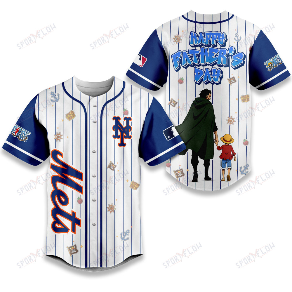 New York Mets X One Piece Dragon & Luffy Dad Baseball Jersey