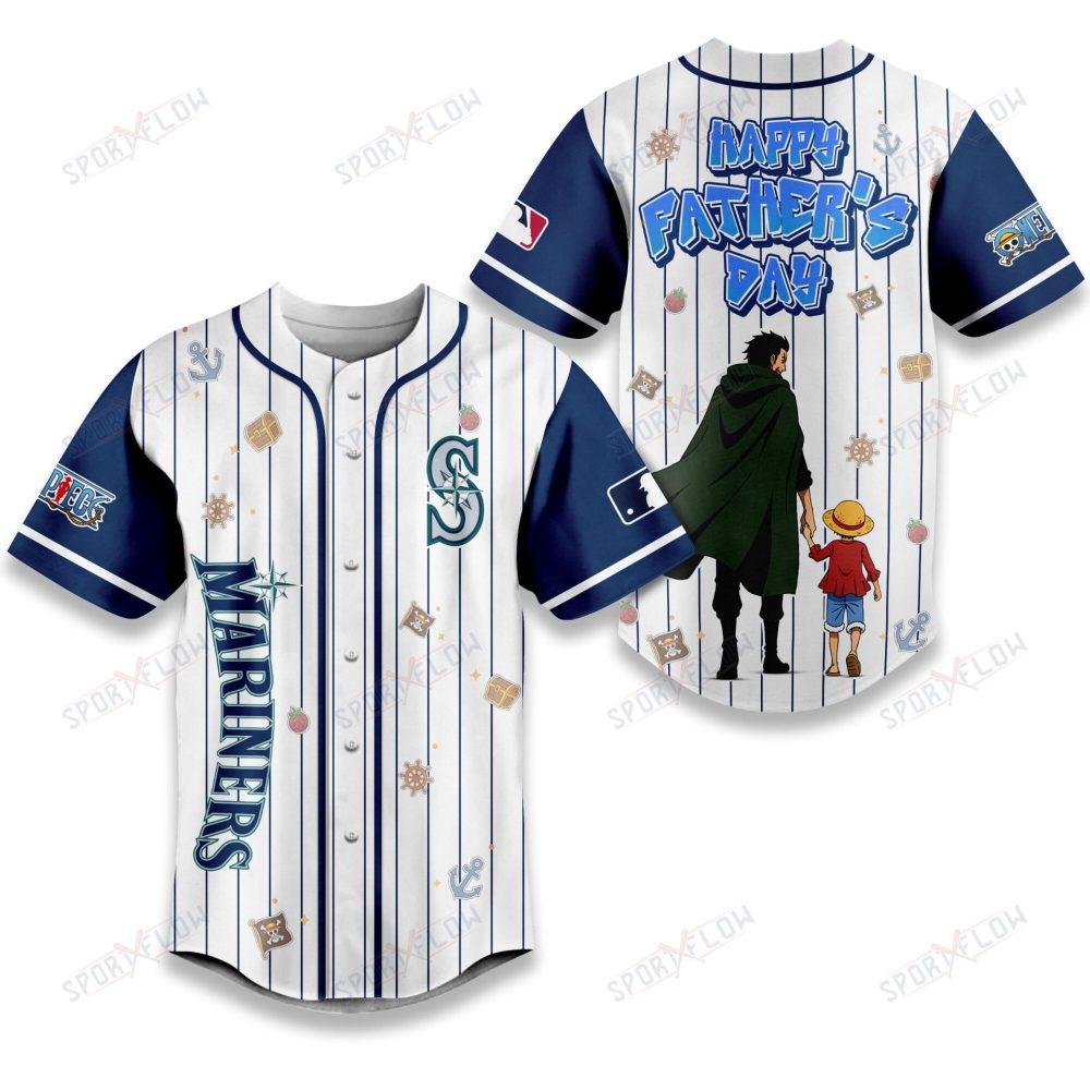 Seattle Mariners X One Piece Dragon & Luffy Dad Baseball Jersey