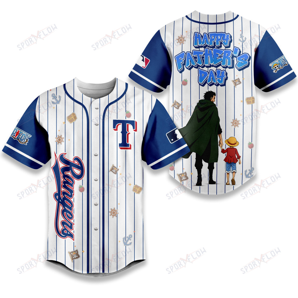 Texas Rangers X One Piece Dragon & Luffy Dad Baseball Jersey