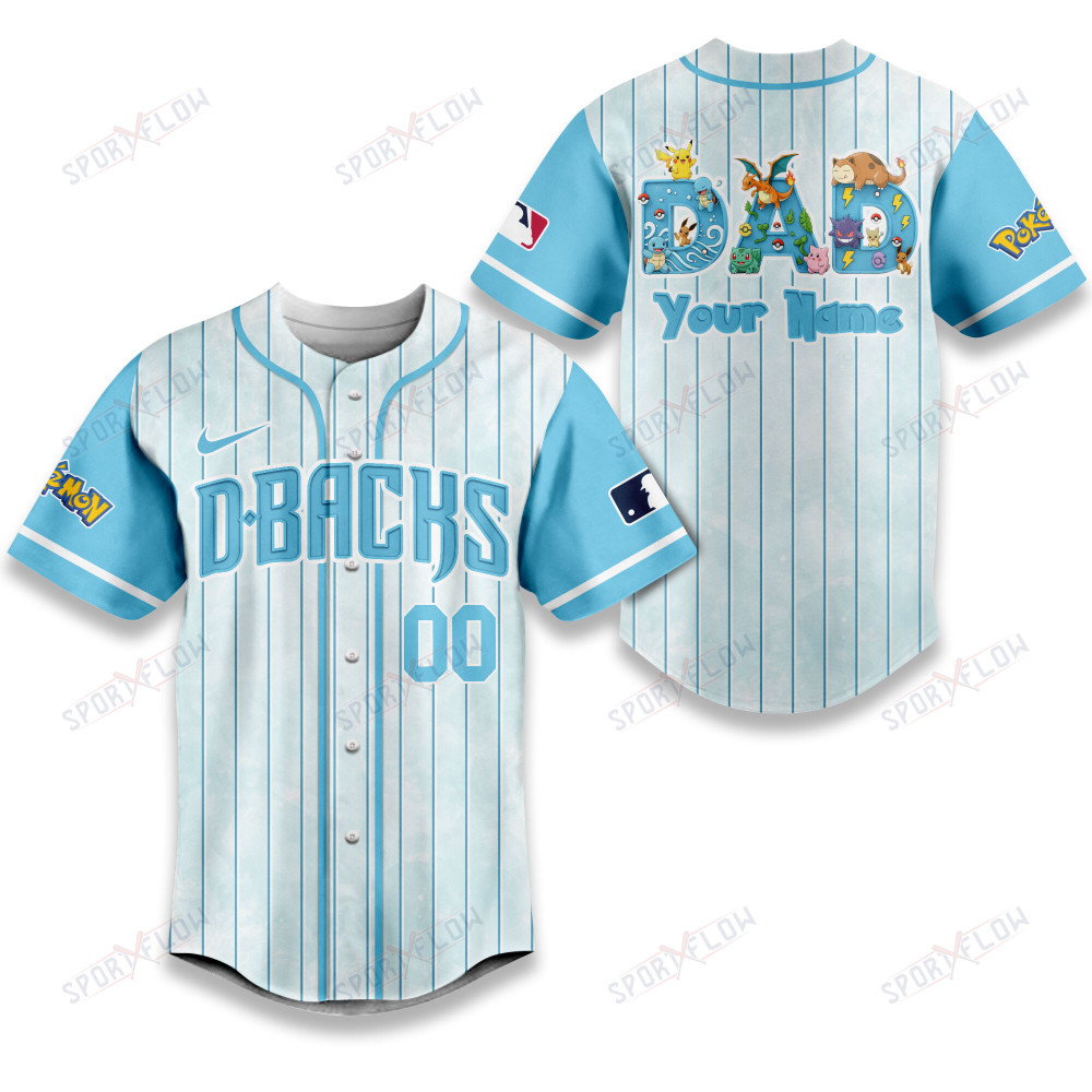Arizona Diamondbacks X Pokemon Dad Pastel Blue Baseball Jersey