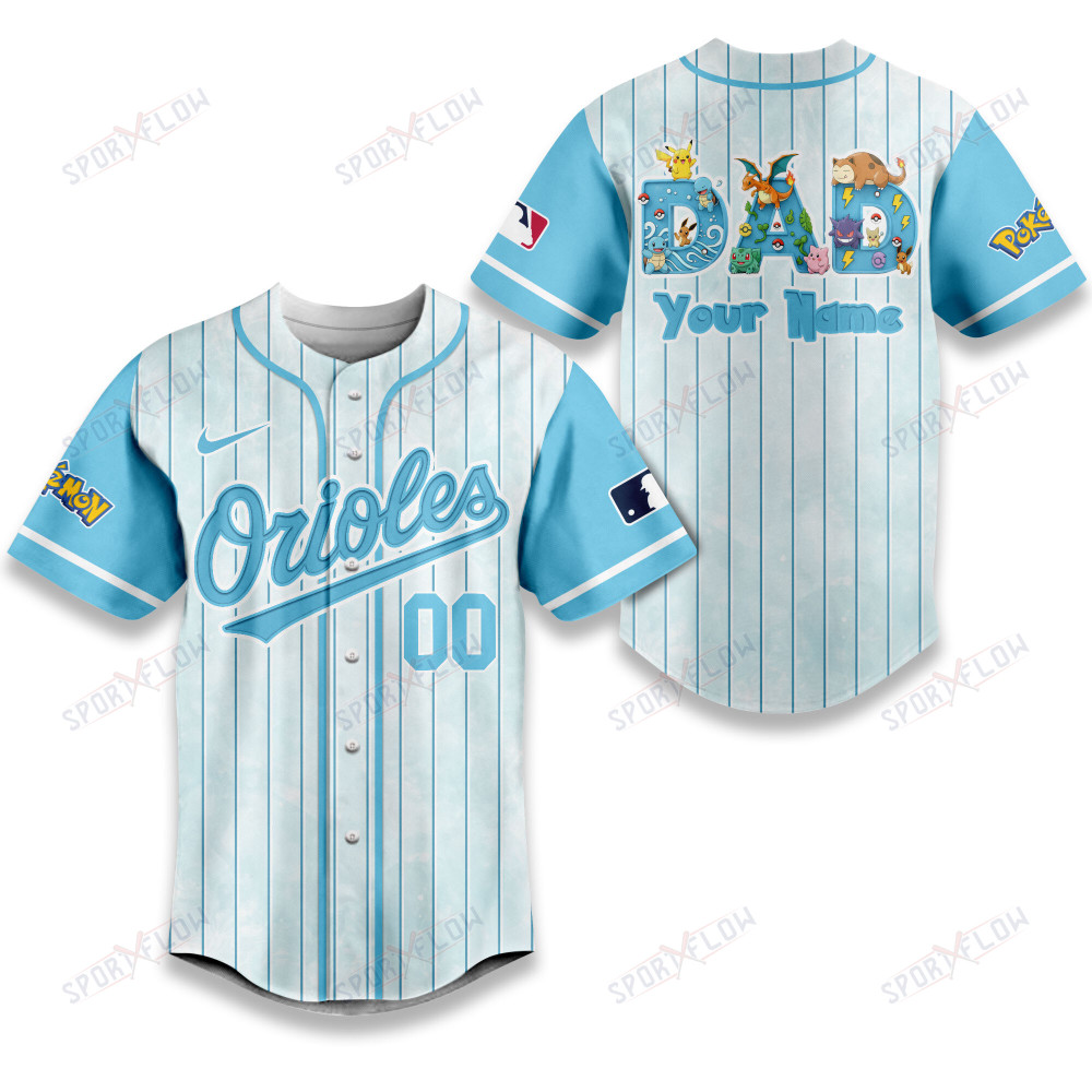 Baltimore Orioles X Pokemon Dad Pastel Blue Baseball Jersey