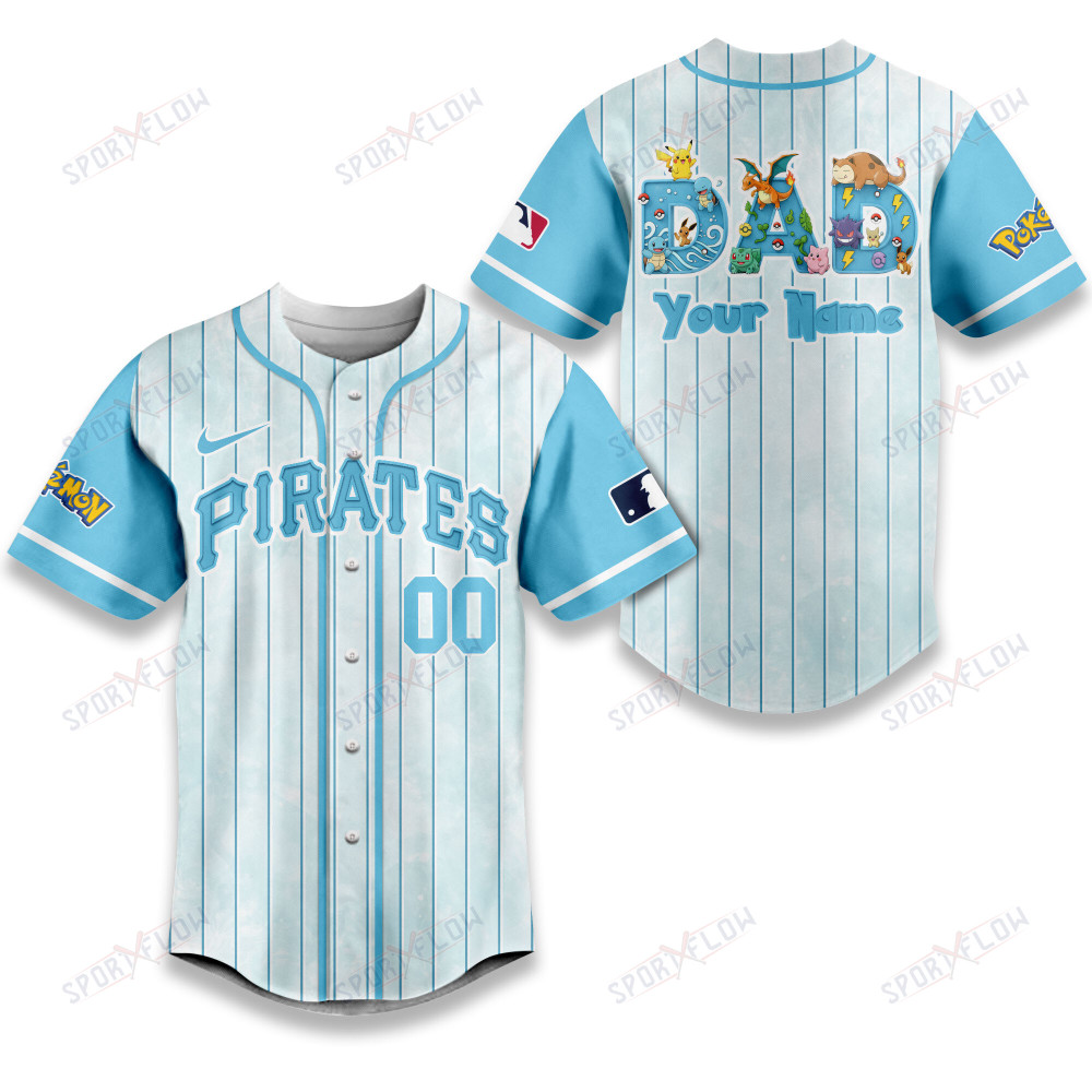 Pittsburgh Pirates X Pokemon Dad Pastel Blue Baseball Jersey