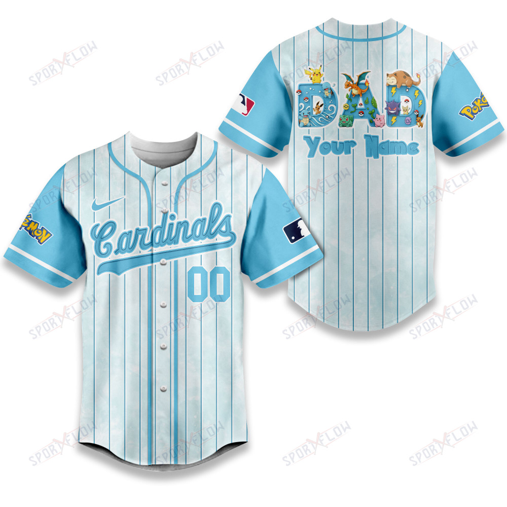 St. Louis Cardinals X Pokemon Dad Pastel Blue Baseball Jersey