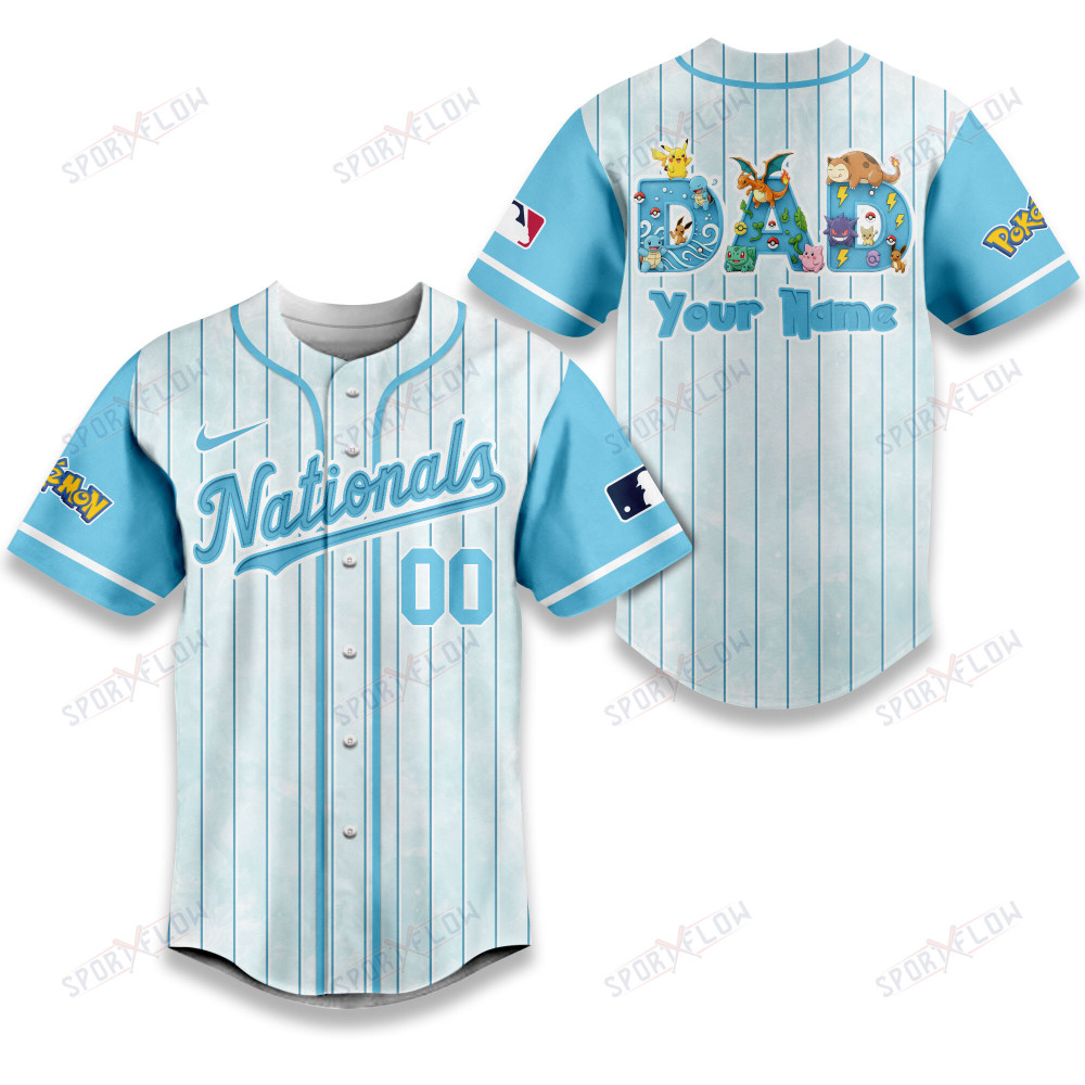 Washington Nationals X Pokemon Dad Pastel Blue Baseball Jersey