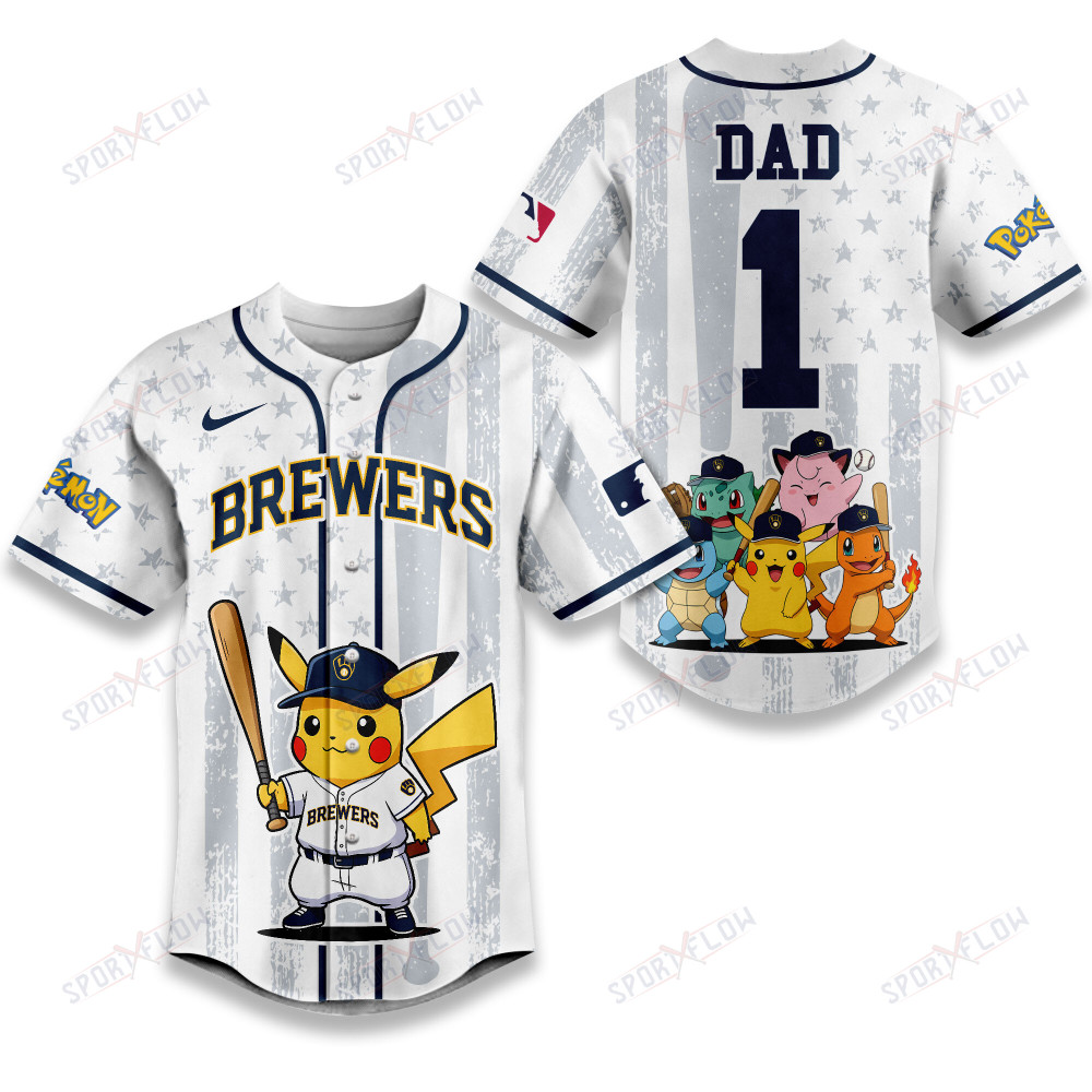 Milwaukee Brewers X Pokemon Night Dad Edition Baseball Jersey