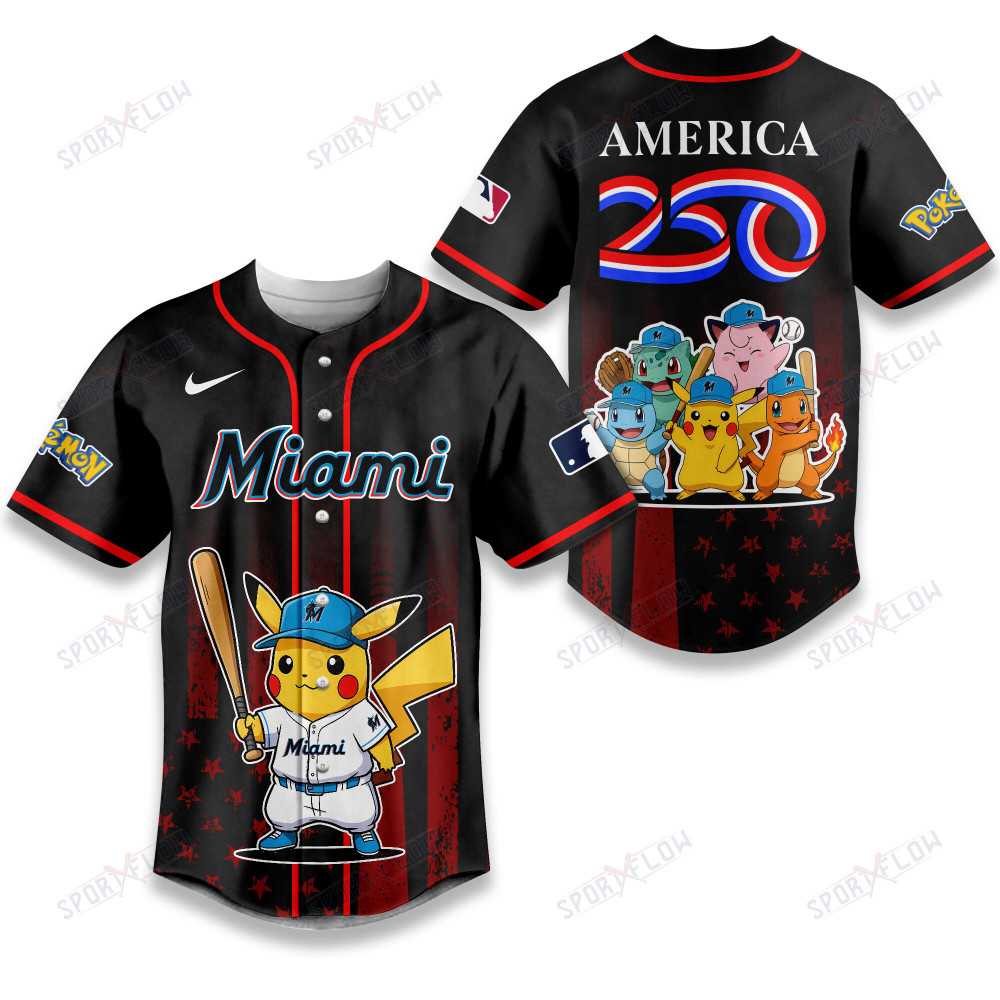 Miami Marlins Pokemon 250 Years Of Freedom Baseball Jersey