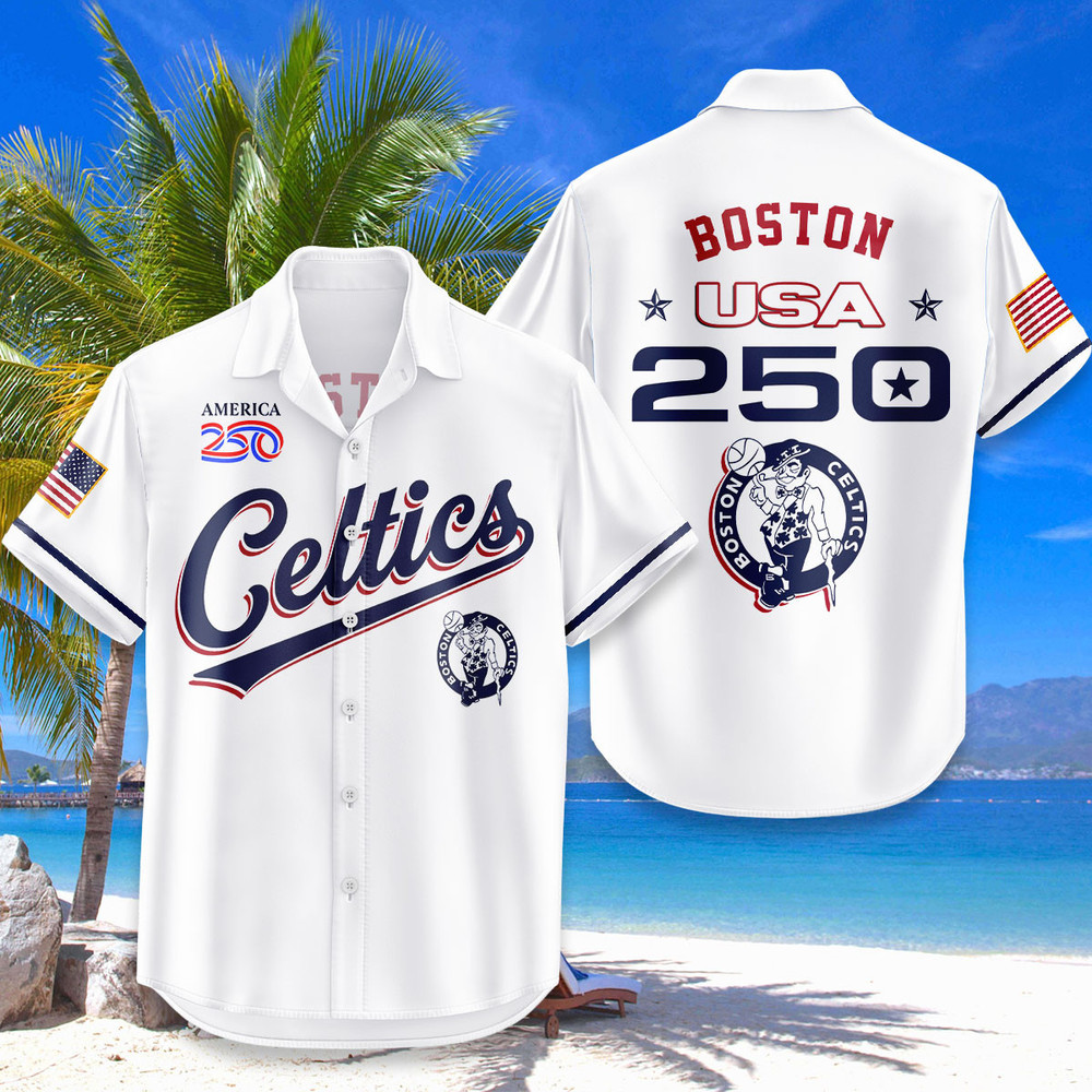Boston Celtics Hawaiian Shirt Usa Flag 250 Years Of Freedom Anniversary 1776-2026
