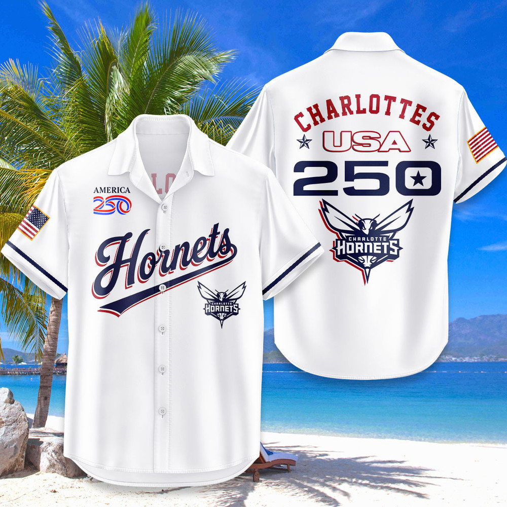 Charlotte Hornets Hawaiian Shirt Usa Flag 250 Years Of Freedom Anniversary 1776-2026