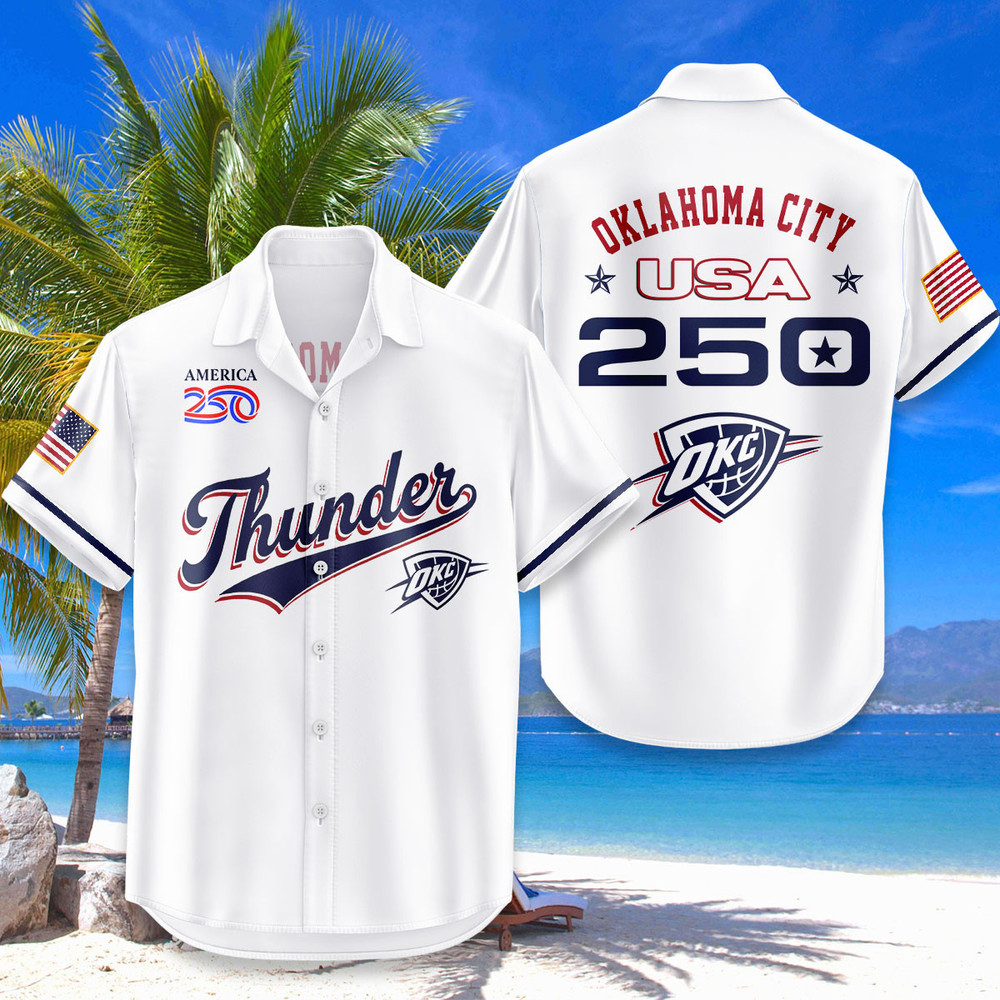 Oklahoma City Thunder Hawaiian Shirt Usa Flag 250 Years Of Freedom Anniversary 1776-2026