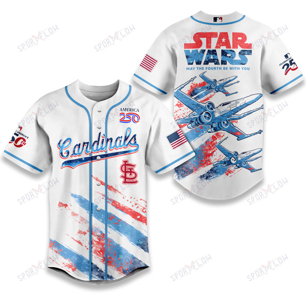 St. Louis Cardinals X Star Wars X-Wing America 250 July 4Th Baseball Jersey