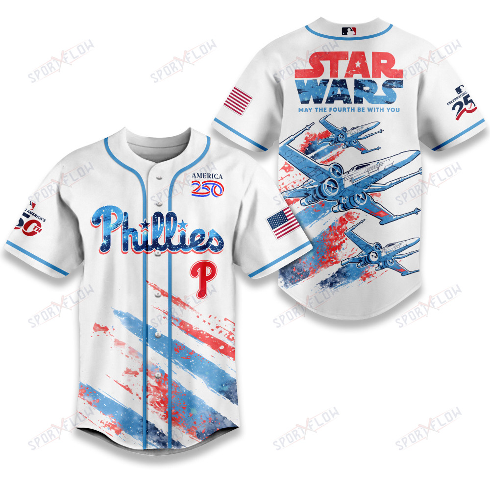 Philadelphia Phillies X Star Wars X-Wing America 250 July 4Th Baseball Jersey