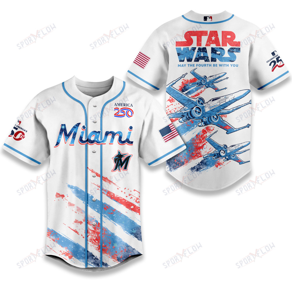 Miami Marlins X Star Wars X-Wing America 250 July 4Th Baseball Jersey