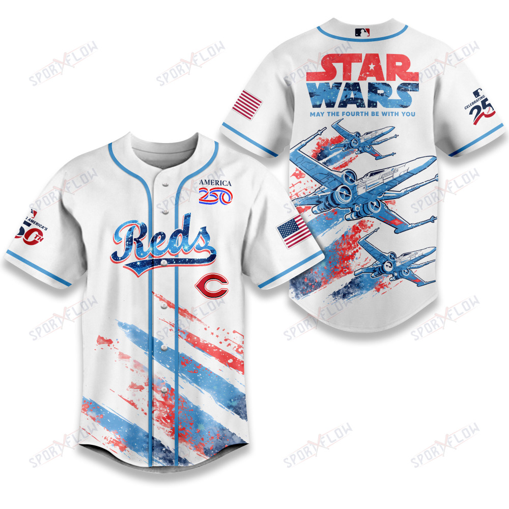 Cincinnati Reds X Star Wars X-Wing America 250 July 4Th Baseball Jersey