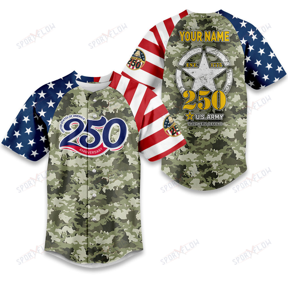 250Th Anniversary Custom Name Army Baseball Jersey