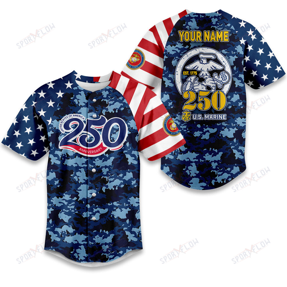 250Th Anniversary Custom Name Usmc Baseball Jersey